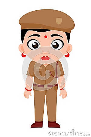 Indian, Lady, Police, Constable, Social Worker, Cartoon, Woman Security Vector Illustration