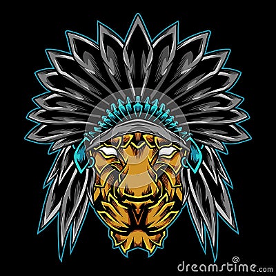 Indian Lion Chief Logo Vector Illustration