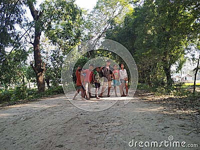 Indian local child group image on village road Editorial Stock Photo