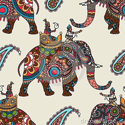 Indian maharadjah on elephant seamless background Vector Illustration
