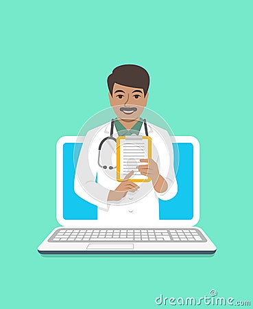 Indian man doctor online consultation concept Vector Illustration