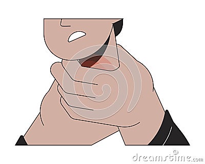 Indian man hands around sore throat 2D linear cartoon hands close-up Vector Illustration