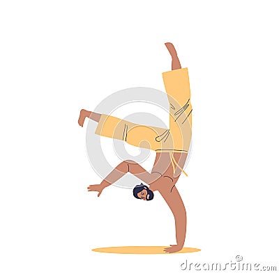 Indian man performing thai chi. Eastern male practice yoga or kalaripayattu martial art Vector Illustration