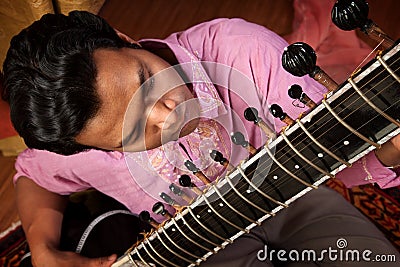 Indian Man Plays a Sitar Stock Photo