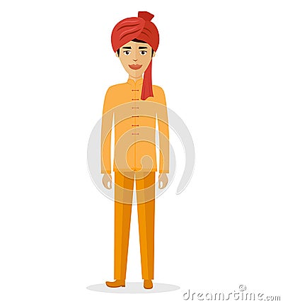 Indian man vector flat cartoon illustration man , groom isolated on white Vector Illustration