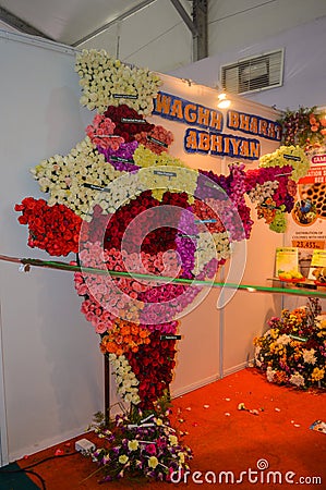 The Indian map which is made of cotton and news paper, flowers are there for exhibition at pusa, agriculture festival, new delhi Editorial Stock Photo