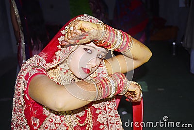 INDIAN MARIG KALCHAR VILLage bride giving closhap Editorial Stock Photo