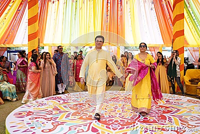 Indian marriage celebration couple catwalk on stage Editorial Stock Photo