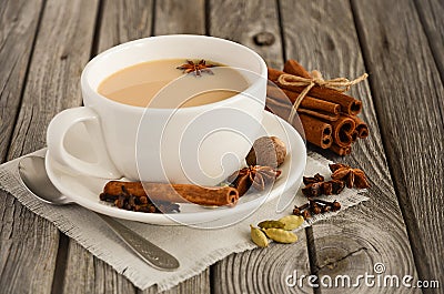 Indian masala chai tea. Spiced tea with milk. Stock Photo