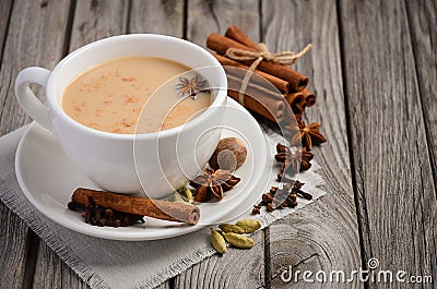 Indian masala chai tea. Spiced tea with milk. Stock Photo