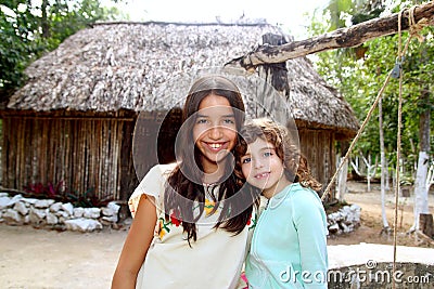 Indian mayan latin girl with her caucasian friend Stock Photo