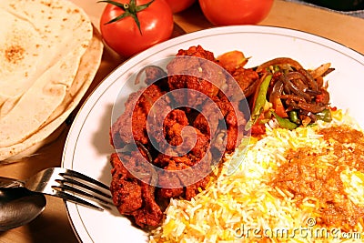 Indian meal biryani food with chicken masala and s Stock Photo