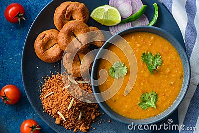 Indian meal-Dal baati churma Stock Photo