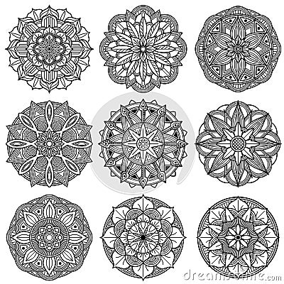 Indian meditation mandala patterns vector set Vector Illustration