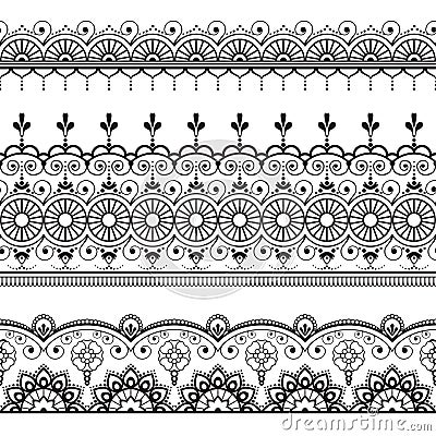 Indian, Mehndi Henna Three Line Lace Elements Pattern For Tattoo On ...