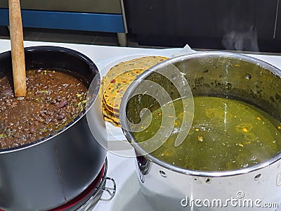 Indian methi ka paratha,rajma and paneer sabji Stock Photo