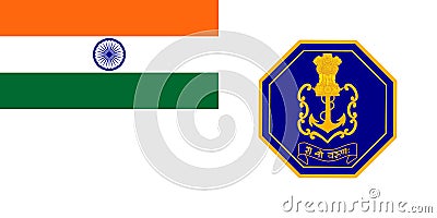 Indian military Naval flag, India, asiatic country Vector Illustration