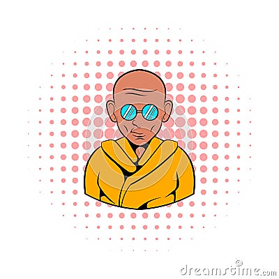 Indian monk in sunglasses icon, comics style Stock Photo