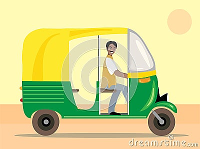 Indian motor rickshaw car. Cartoon Illustration
