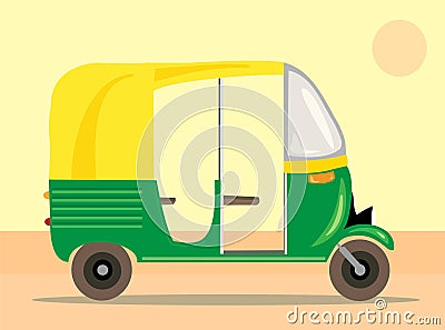 Indian motor rickshaw car. Cartoon Illustration