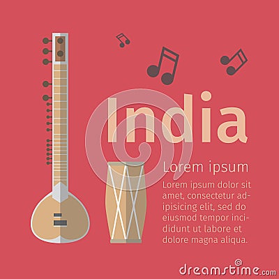 Indian music poster. Flat icon. Vector Vector Illustration