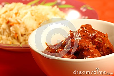 Indian Mutton Curry with rice Stock Photo