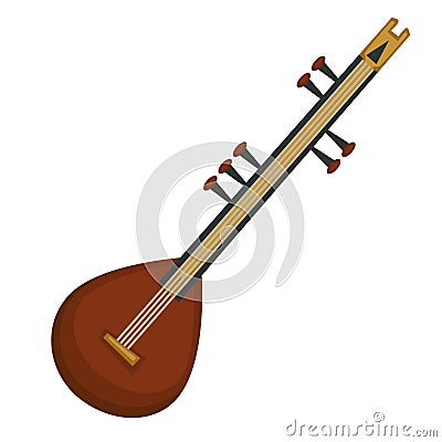 Indian national sitar stringed musical instrument isolated object Vector Illustration