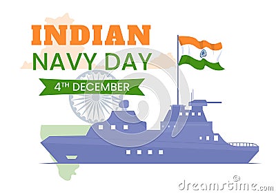 Indian Navy Day Vector Illustration on December 4 with Fighter Ships for People Military Army Saluting Appreciating Soldiers Vector Illustration