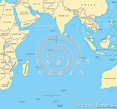 Indian Ocean political map Vector Illustration