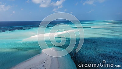 Indian Ocean. View from above. View of the sandbar in the ocean. Stock Photo