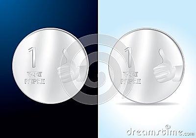 Indian One Rupee Coin - Vector Vector Illustration