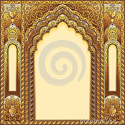 Indian ornamented arch. Color gold Vector Illustration