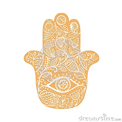 Indian ornate hand Hamsa, symbol. Vector Illustration
