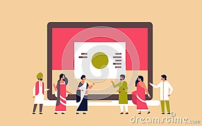Indian people business presentation diagram graph working together teamwork successful strategy concept flat banner Vector Illustration