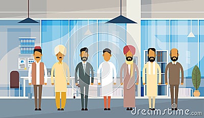 Indian People Businessman Group Traditional Clothes India Business Office Vector Illustration