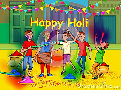 Indian people celebrating color festival of India Holi Vector Illustration