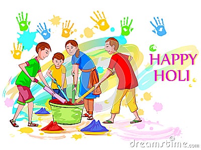 Indian people celebrating color festival of India Holi Vector Illustration