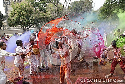 Indian people celebrating Holi festival Editorial Stock Photo