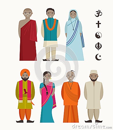 Indian people - different indian religious Vector Illustration
