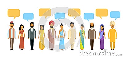 Indian People Group Chat Bubble Communication Concept, India Crowd Talking Social Network Vector Illustration