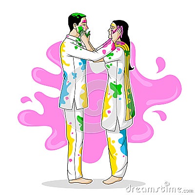 Indian people playing Holi Vector Illustration