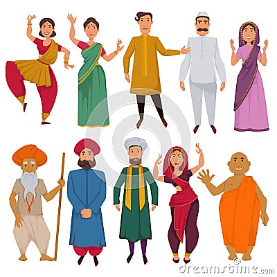 Indian people traditional clothes vector cartoon Vector Illustration