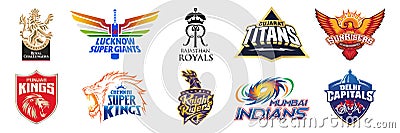 Indian Premier League 2022. Gujarat Titans, Chennai Super Kings, Delhi Capitals, Kolkata Knight Riders, Lucknow Super Giants, Vector Illustration