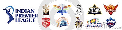 Indian Premier League 2022. Gujarat Titans, Chennai Super Kings, Delhi Capitals, Kolkata Knight Riders, Lucknow Super Giants, Vector Illustration