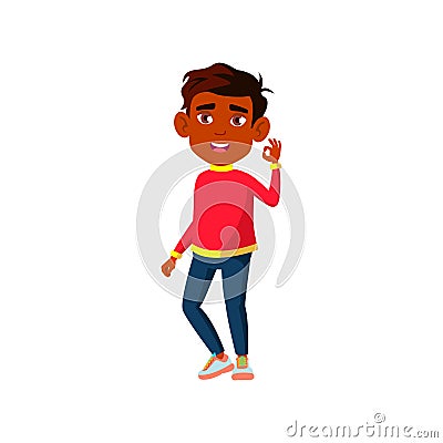 indian preschooler boy gesturing alright cartoon vector Vector Illustration