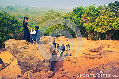 Indian professional photographers taking picture of happy moment of making wedding proposal Editorial Stock Photo