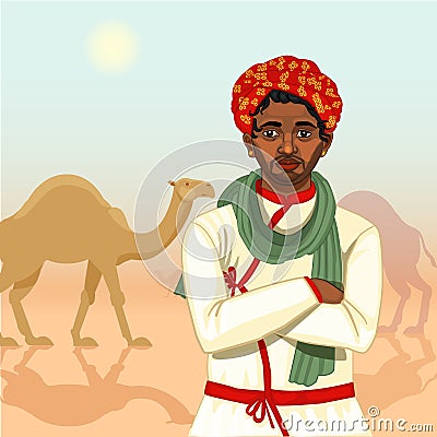 indian rajasthani cameleer man Vector Illustration