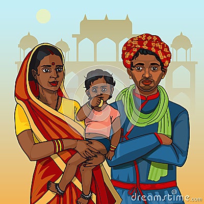 Indian rajasthani family Vector Illustration