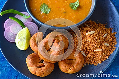 Indian Rajasthani meal-Dal baati churma closeup Stock Photo