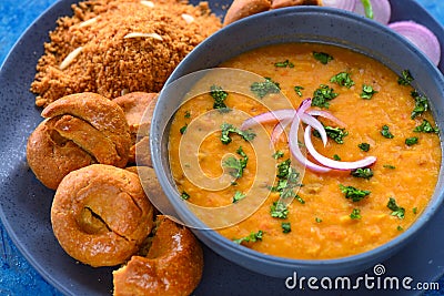 Indian Rajasthani meal-Dal baati churma Stock Photo